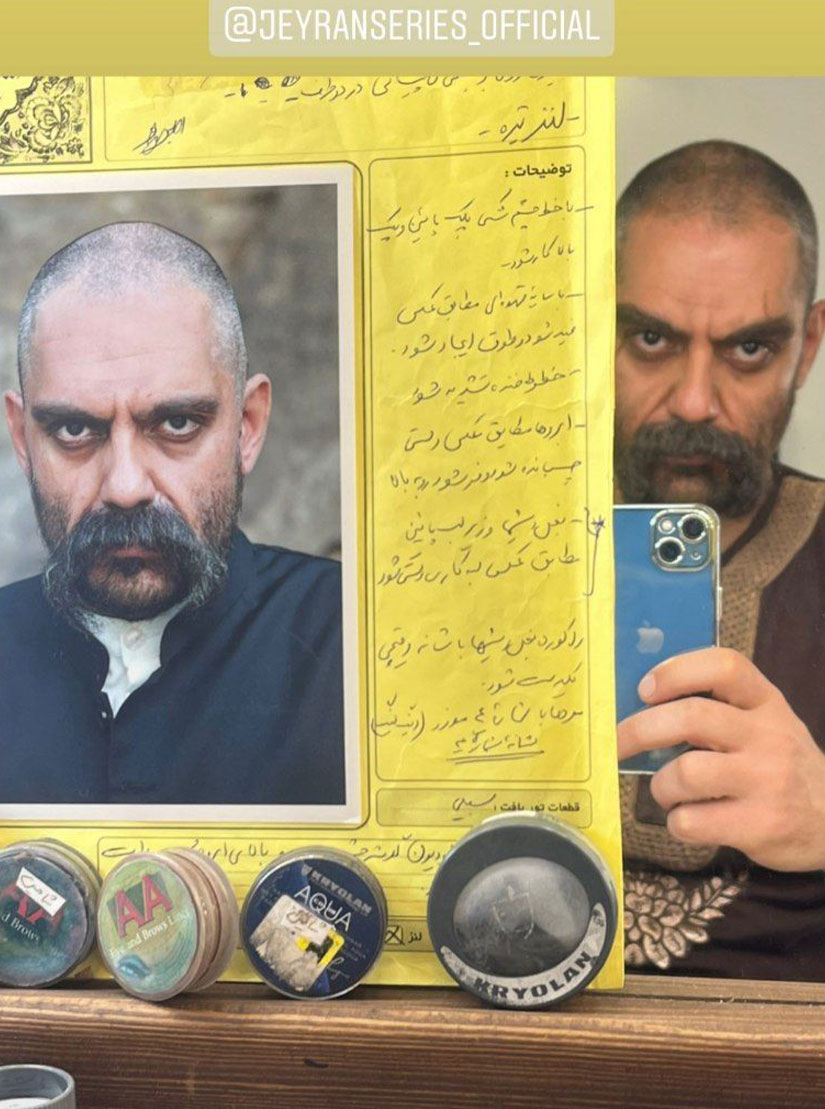 بهادر در پشت صحنه و در حال گریم شدن 